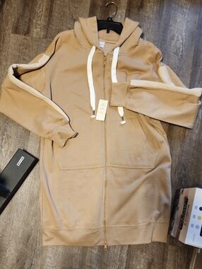Relaxx Beige Zip-Up Hoodie Dress with Contrast Trim